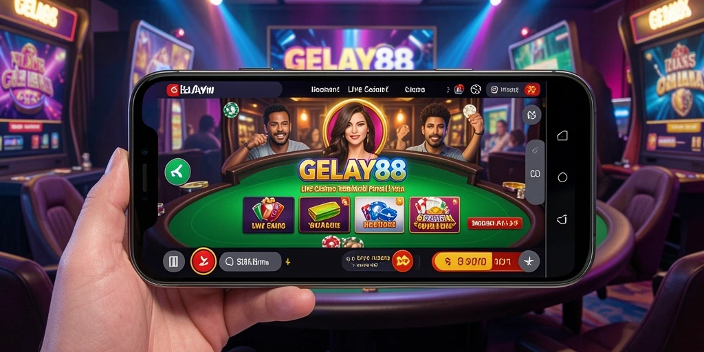 Screenshot gameplay GELAY88 menampilkan dealer langsung dalam suasana kasino.