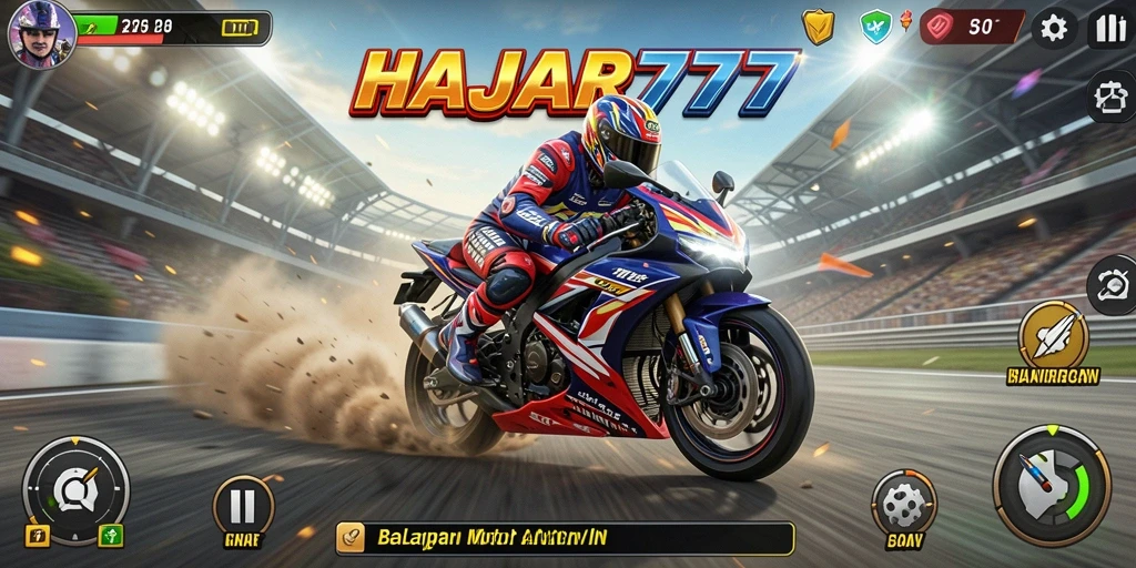 Gameplay seru balapan motor di HAJAR777, penuh aksi dan kecepatan.