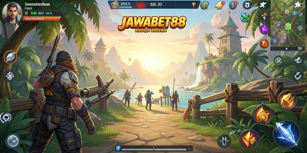 Screenshot gameplay JAWABET88 yang menampilkan dunia terbuka yang luas dan menakjubkan.