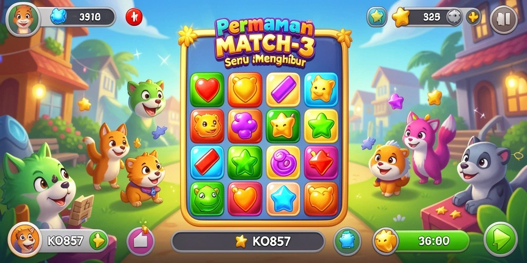Tampilan menarik dari gameplay seru Match-3 KO857.