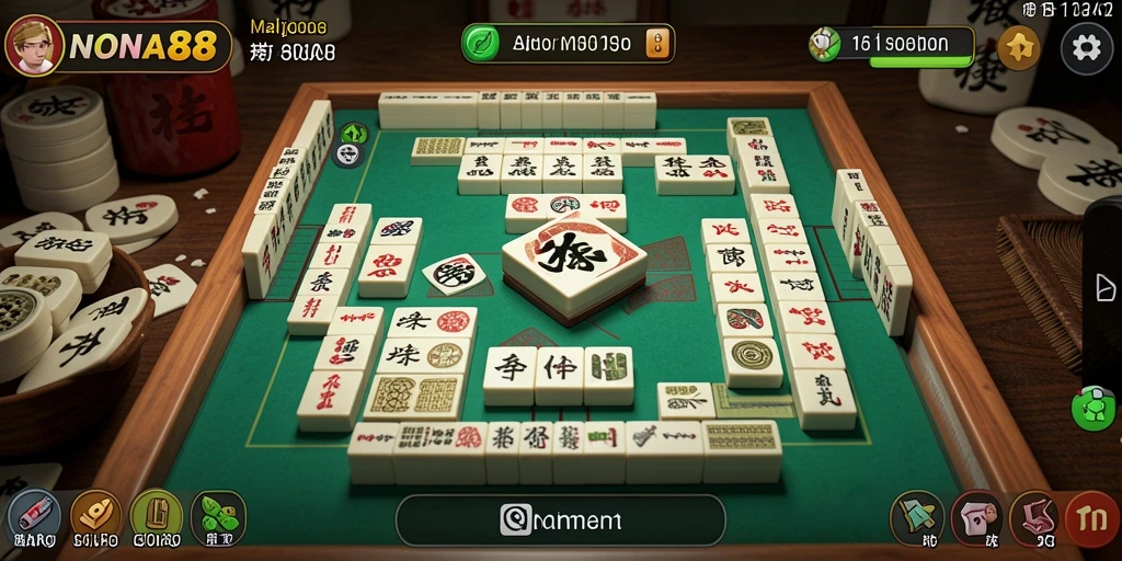 Tampilan gameplay <strong>NONA88</strong> yang menarik dengan elemen Mahjong.